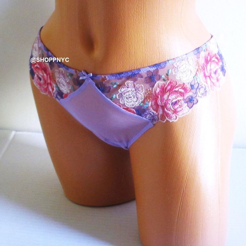 VICTORIA SECRET Dream Angels Floral Embroidery Cheekini Panty Purple $34 Size S
